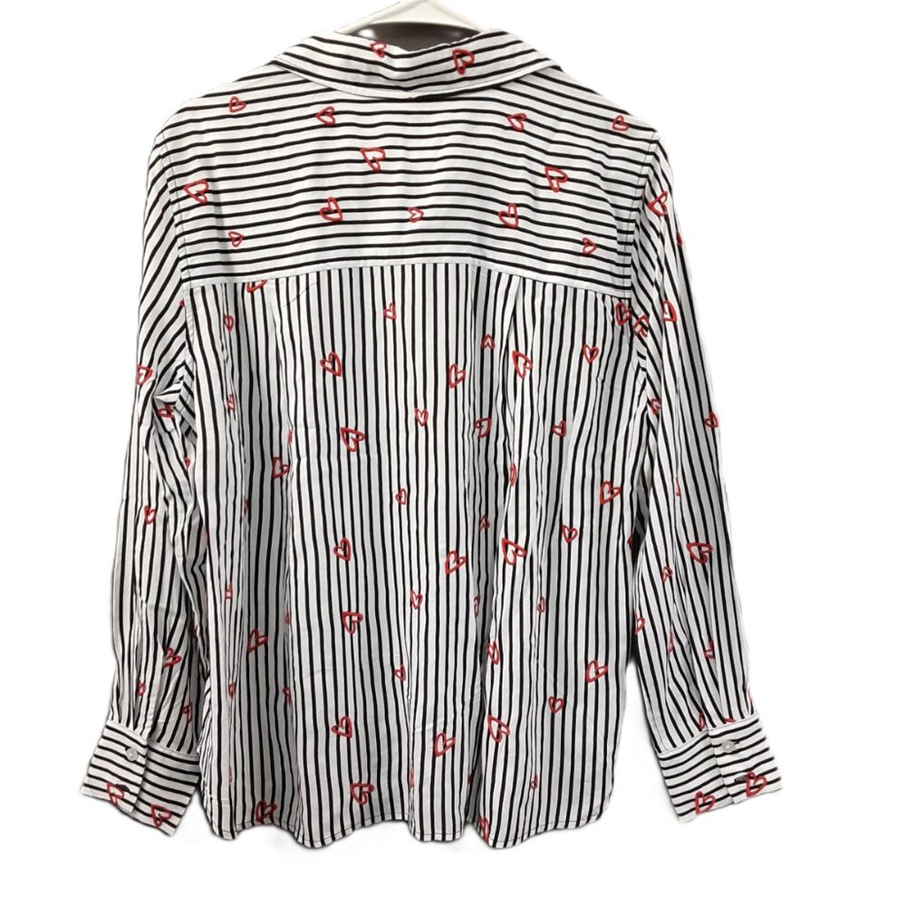 Jane Delancey Collared Top Size MED Long Sleeve Hearts Love 100% Rayon Button Up - Picture 2 of 8